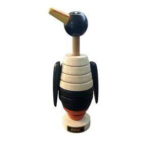 GUC Brio Vintage Wooden Percy Penguin Stacking Toy Made in Sweden 6" Tall